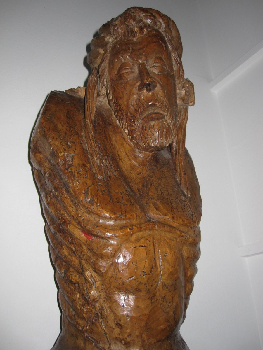 Transitional Crucified From Roman To Gothic Carved In Wood (14th Century)-photo-3