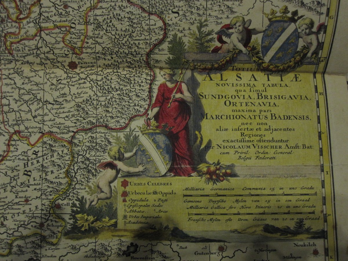 Grande Carte d'Alsace. Par Nicolaun Visscher 60 X 49 Cm. Coloré De l'époque-photo-2
