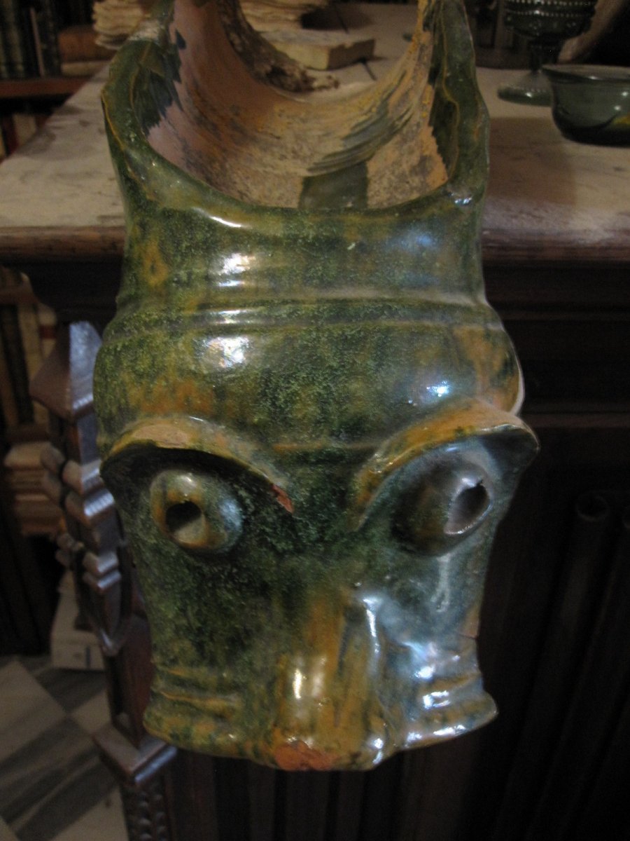 Ceramic Gargoyle Enamelled In Green From The Mudéjar Period-photo-7