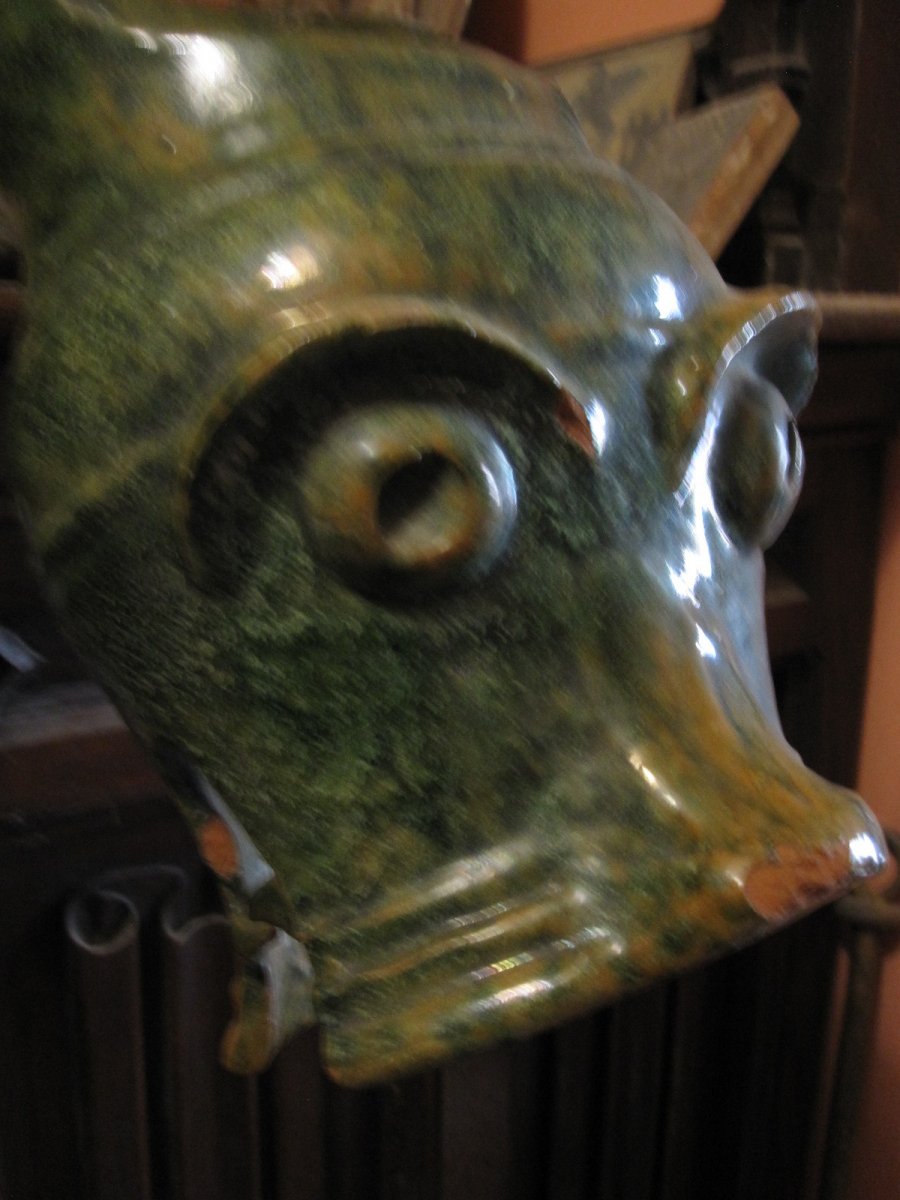 Ceramic Gargoyle Enamelled In Green From The Mudéjar Period-photo-8