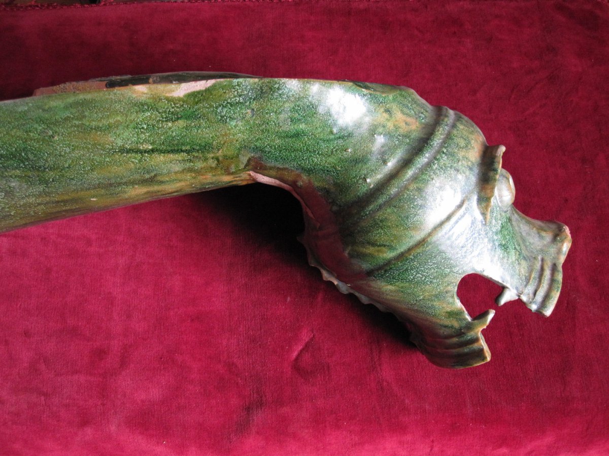 Ceramic Gargoyle Enamelled In Green From The Mudéjar Period