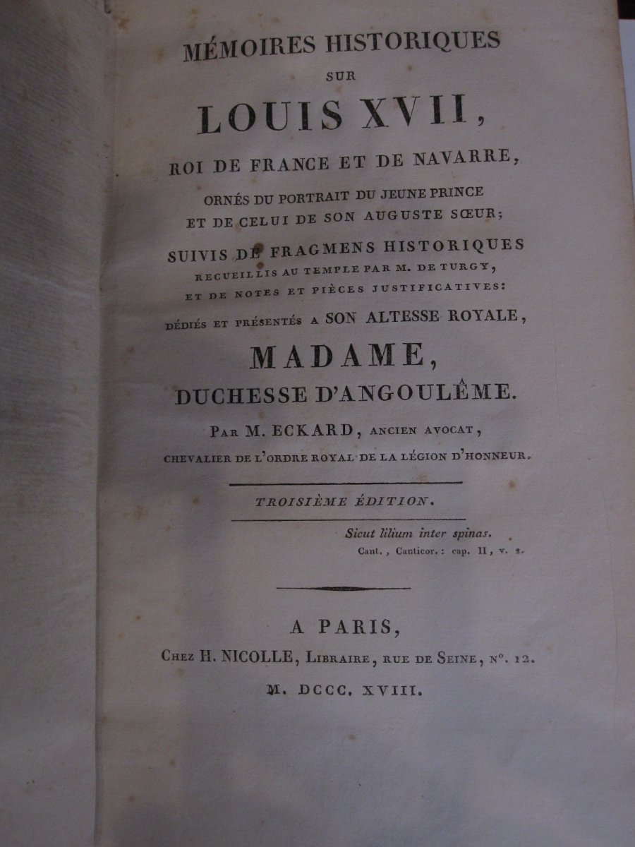 Livre De Provenance Royale: Mémoires Historiques Sur Louis XVII. Paris 1818-photo-4
