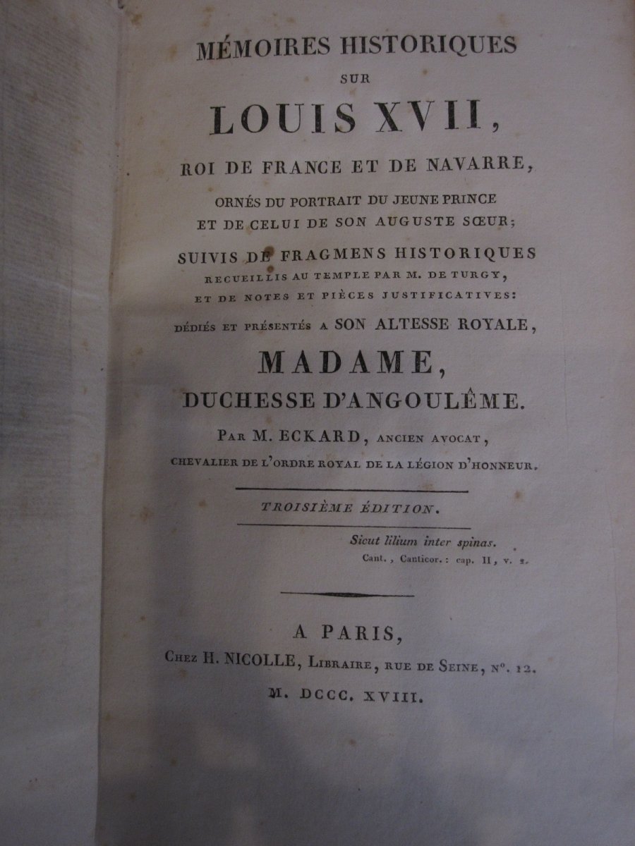 Livre De Provenance Royale: Mémoires Historiques Sur Louis XVII. Paris 1818-photo-5