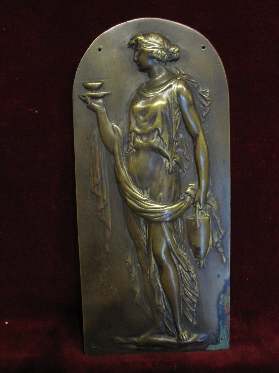 Plaque En Bronze: Femme Antique Portant Des Offrandes. S. XVIII-photo-2