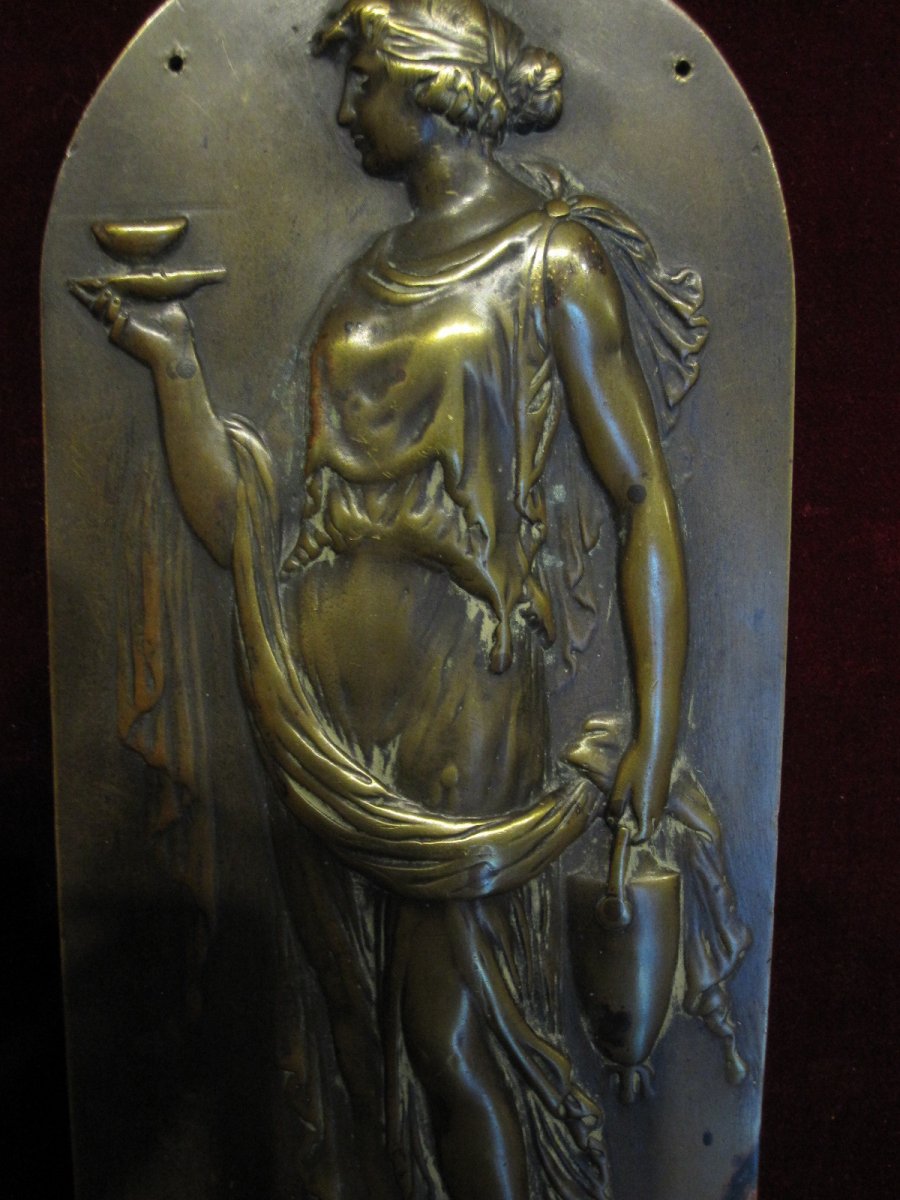 Plaque En Bronze: Femme Antique Portant Des Offrandes. S. XVIII-photo-3
