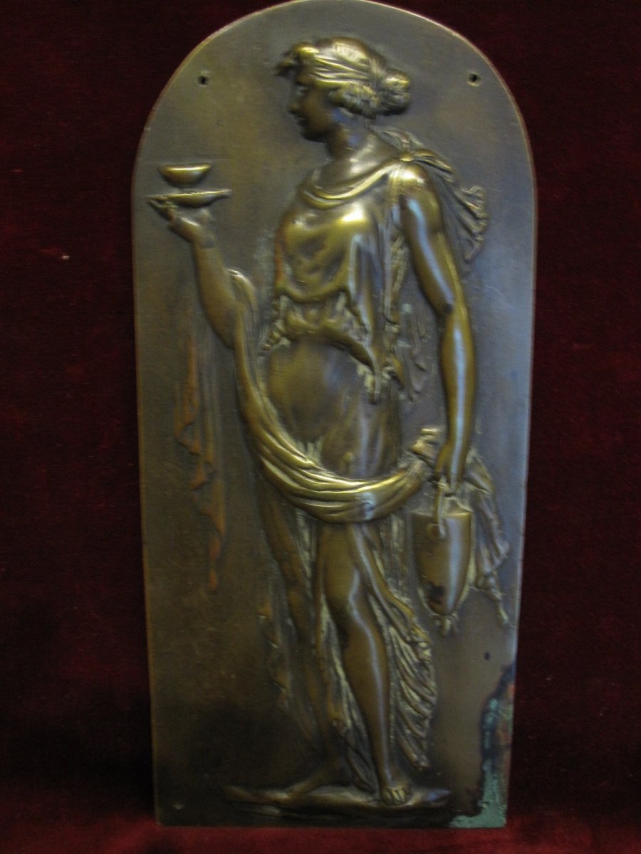 Plaque En Bronze: Femme Antique Portant Des Offrandes. S. XVIII-photo-5