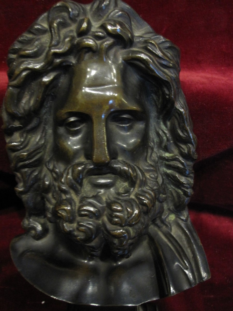 Head Of Zeus: Superb Bronze Sculpture. Nineteenth Century. Signed With The Initials Hp-photo-3