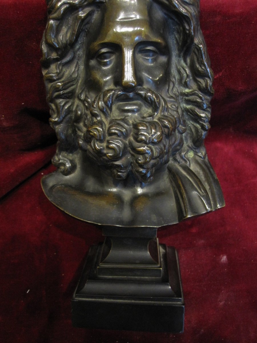 Head Of Zeus: Superb Bronze Sculpture. Nineteenth Century. Signed With The Initials Hp-photo-2