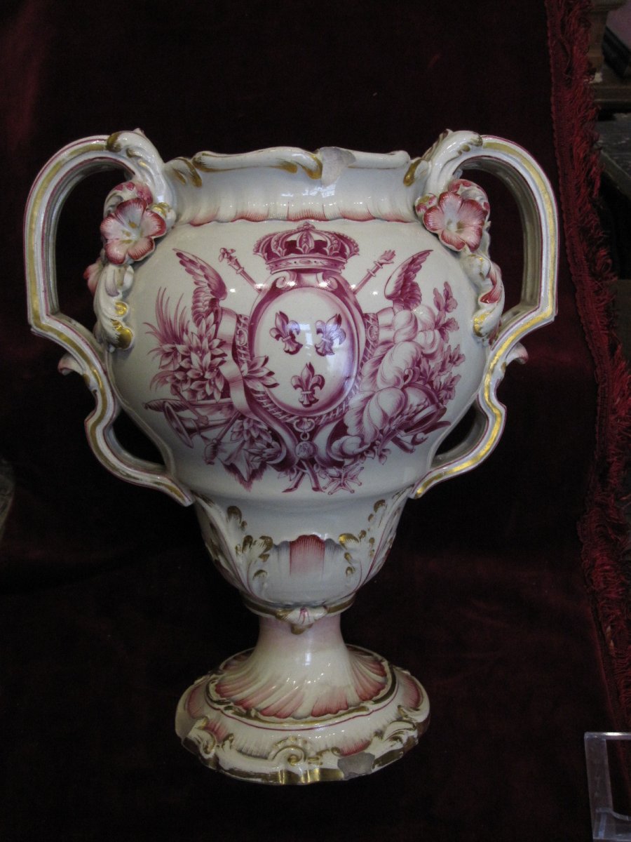 Grand Vase à Décor d'Armoiries Royales De France Et De Trophées. 18e Ou Début 19e Siècle-photo-2