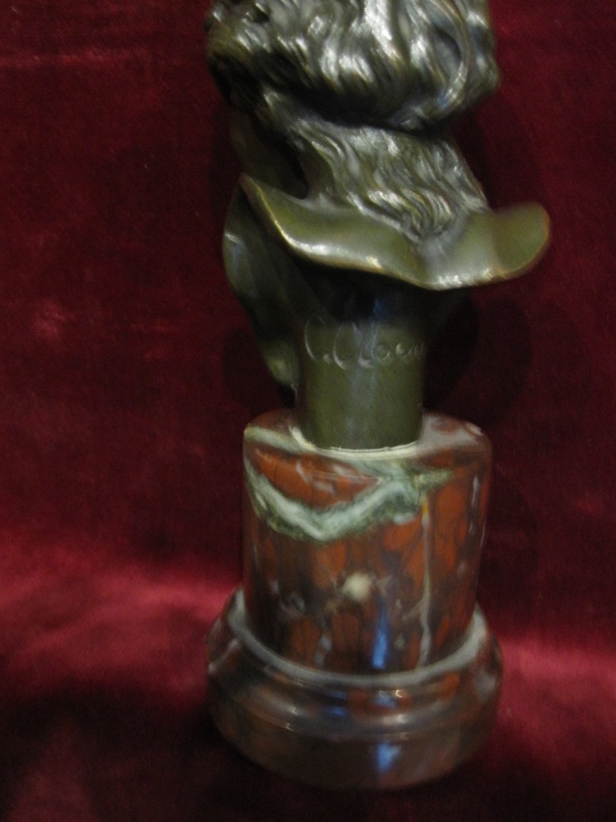 Small Bust Of A Child. Bronze And Marble. Signed C. Clovu. Nineteenth Century-photo-2