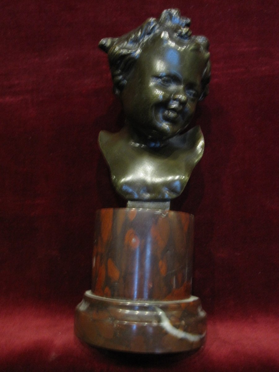 Small Bust Of A Child. Bronze And Marble. Signed C. Clovu. Nineteenth Century-photo-4