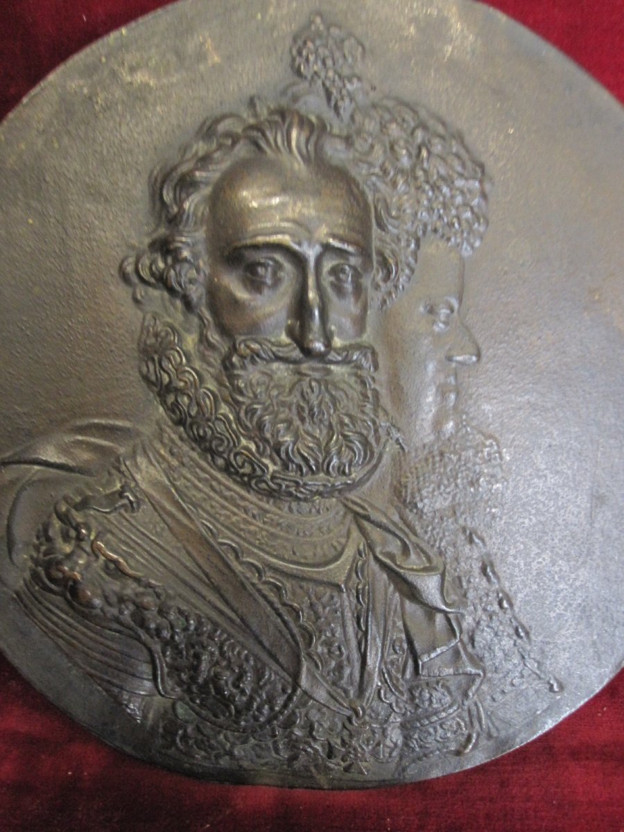 Guillaume Dupré: Henri IV And Maria De Medicis. Tondo In Bronze From S. XVII-photo-2