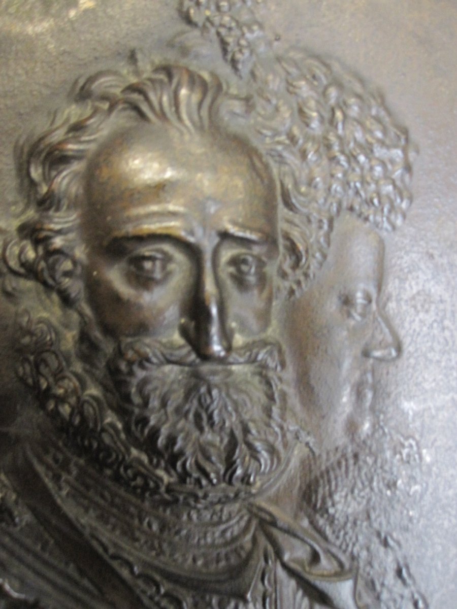 Guillaume Dupré: Henri IV And Maria De Medicis. Tondo In Bronze From S. XVII-photo-1