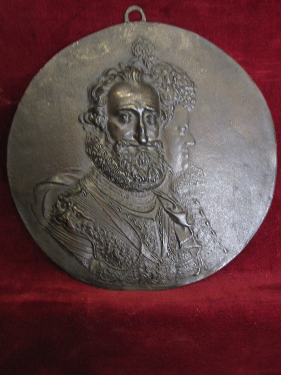 Guillaume Dupré: Henri IV And Maria De Medicis. Tondo In Bronze From S. XVII-photo-2
