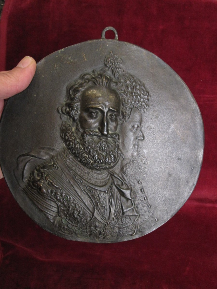 Guillaume Dupré: Henri IV And Maria De Medicis. Tondo In Bronze From S. XVII-photo-3