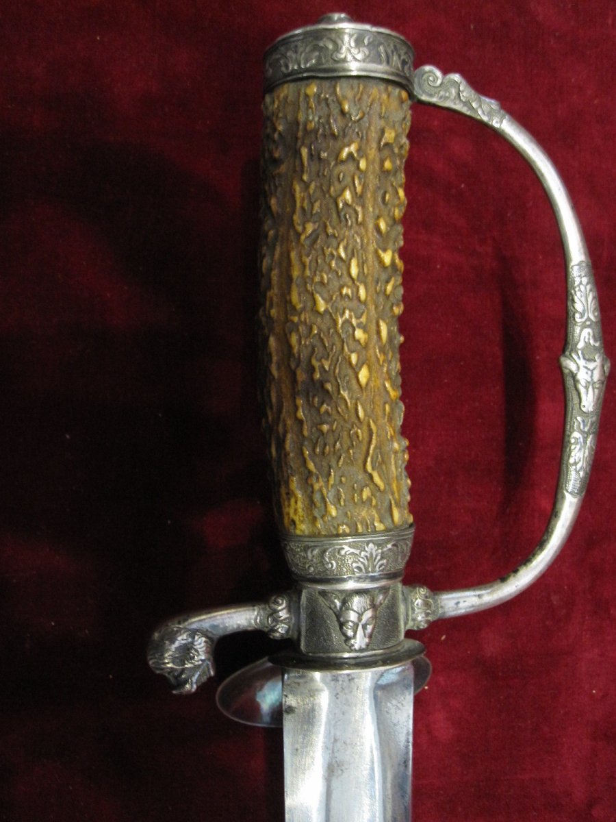 German Hunting Sword From S. XVIII. Handle In Horn And Sterling Silver-photo-2