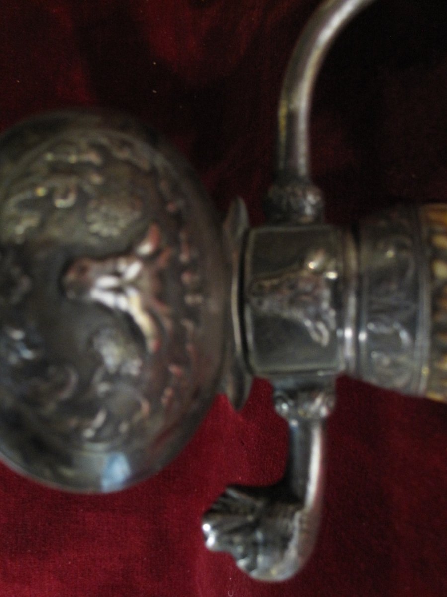 German Hunting Sword From S. XVIII. Handle In Horn And Sterling Silver-photo-6