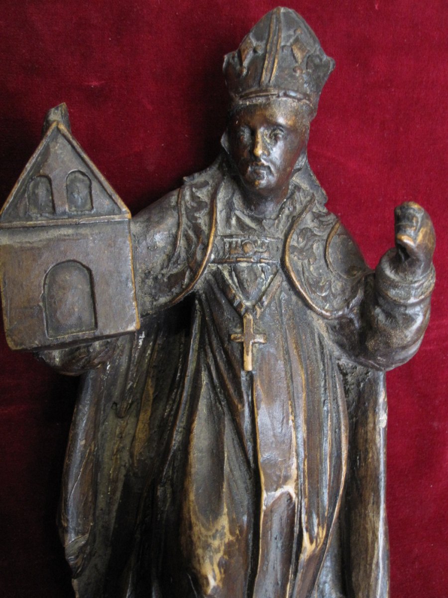 Founding Bishop: San Agustin? Wood Carving From S. XVII-photo-2