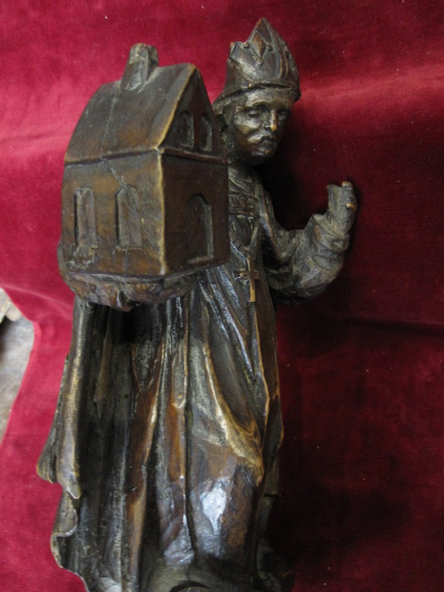 Founding Bishop: San Agustin? Wood Carving From S. XVII-photo-4