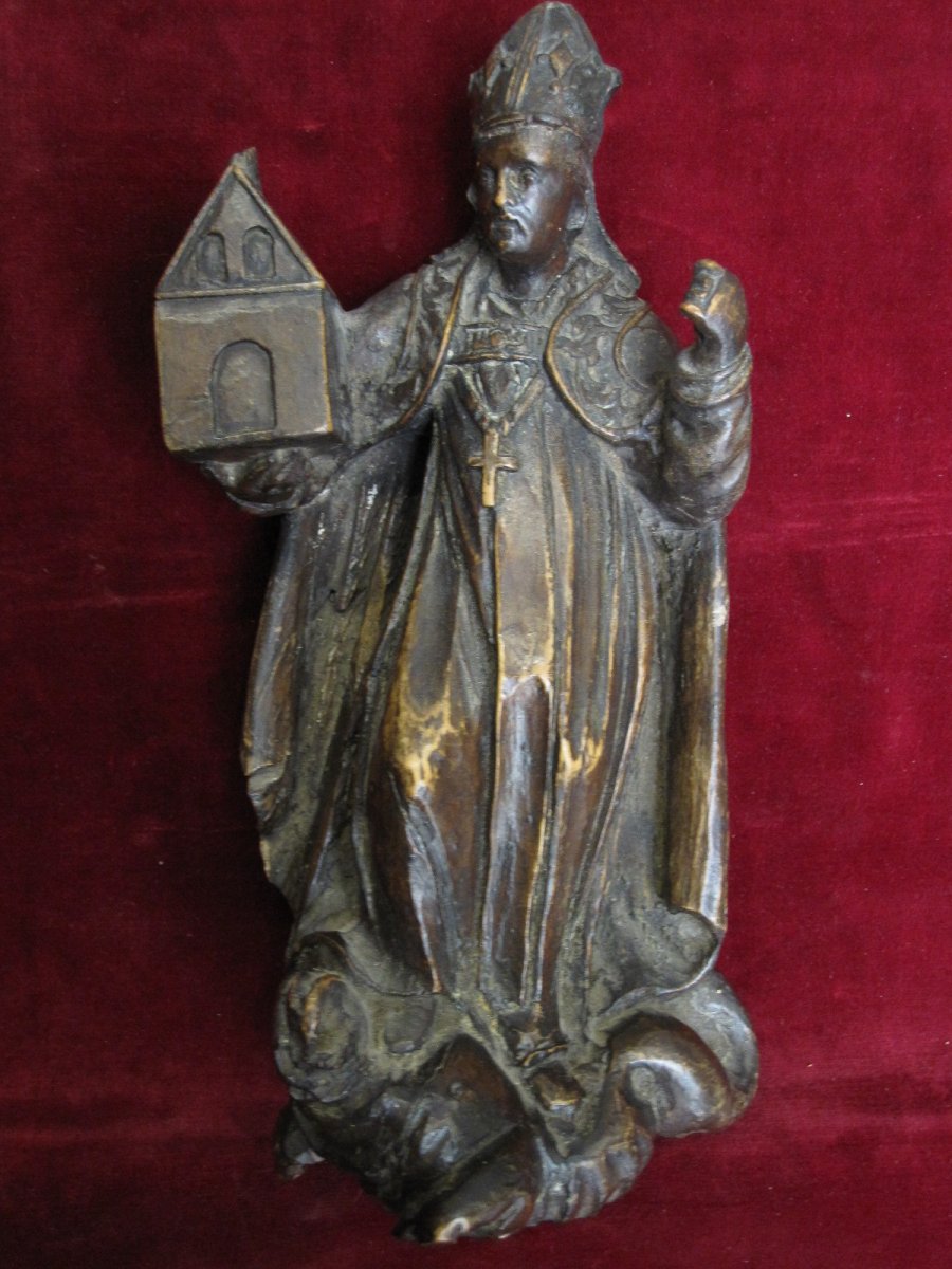 Évêque Fondateur: San Agustin? Sculpture Sur Bois Du S. XVII