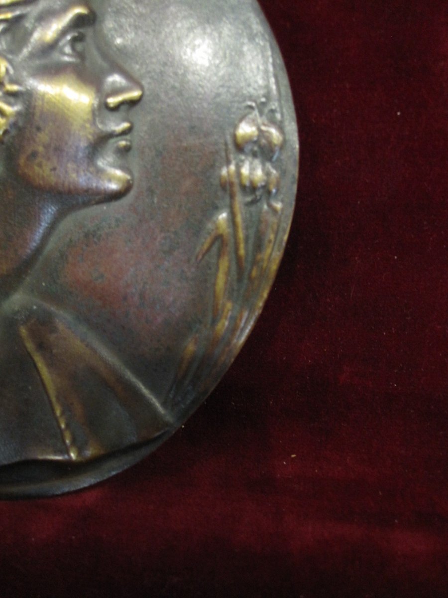 Médaillon Moderniste En Bronze Représentant Une Femme Aux Coquelicots Comme Allégorie Du Sommei-photo-3