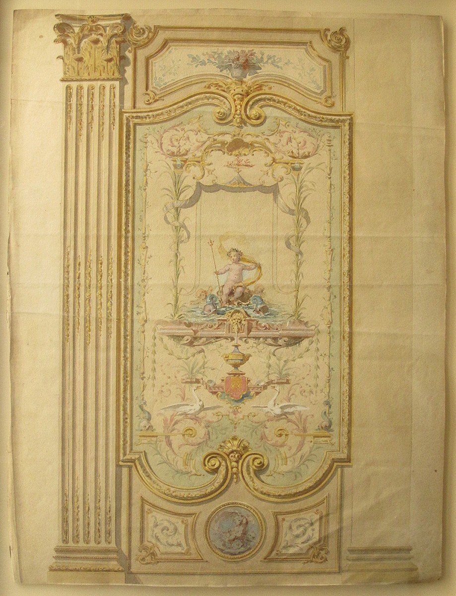 Projet De Décoration. Dessin à l'Aquarelle Du 18ème Siècle.-photo-2