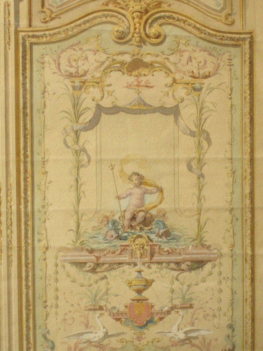 Decoration Project. 18th Century Watercolor Drawing.-photo-3