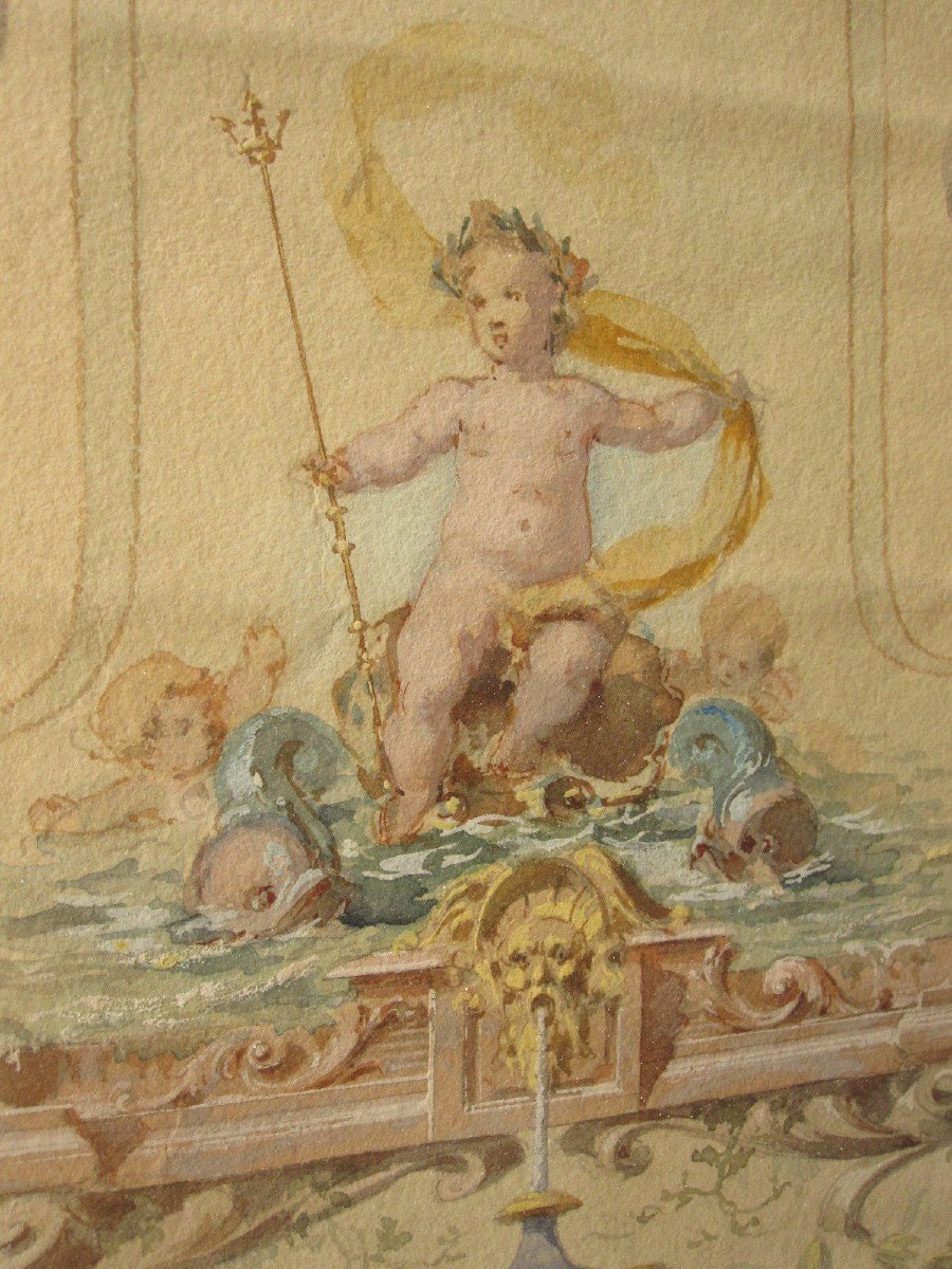 Decoration Project. 18th Century Watercolor Drawing.-photo-3
