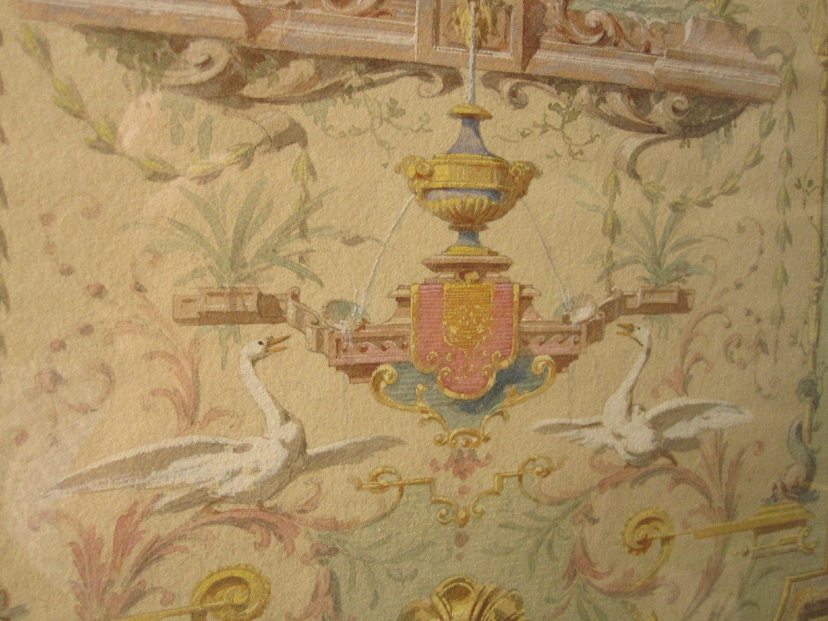 Decoration Project. 18th Century Watercolor Drawing.-photo-4