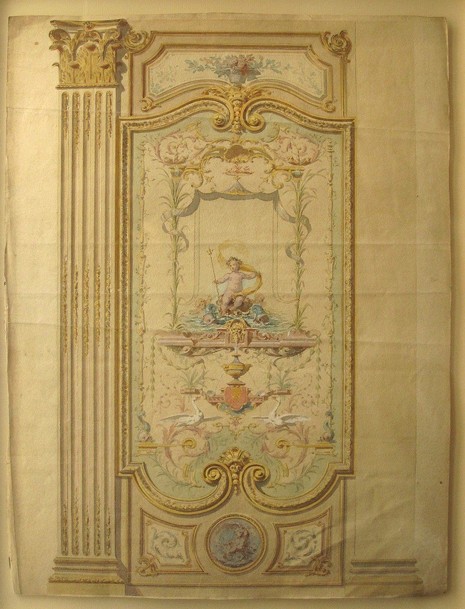 Decoration Project. 18th Century Watercolor Drawing.
