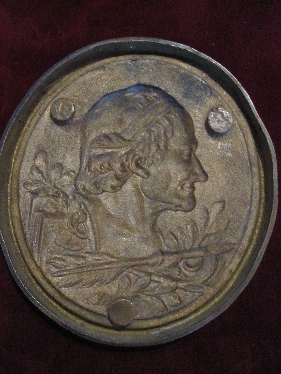 Voltaire. Large Bronze Plate 18.5 X 17 Cm-photo-1