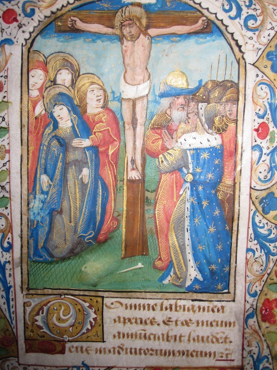 Miniature Sheet From A Book Of Hours With A Crucifixion Scene. Atelier De Bruges, S. XV-photo-2
