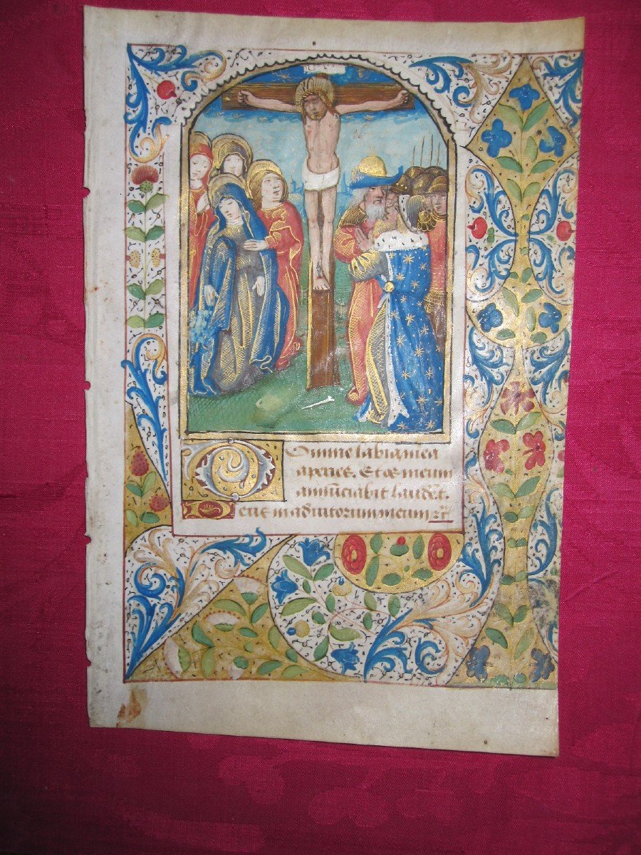 Miniature Sheet From A Book Of Hours With A Crucifixion Scene. Atelier De Bruges, S. XV-photo-8