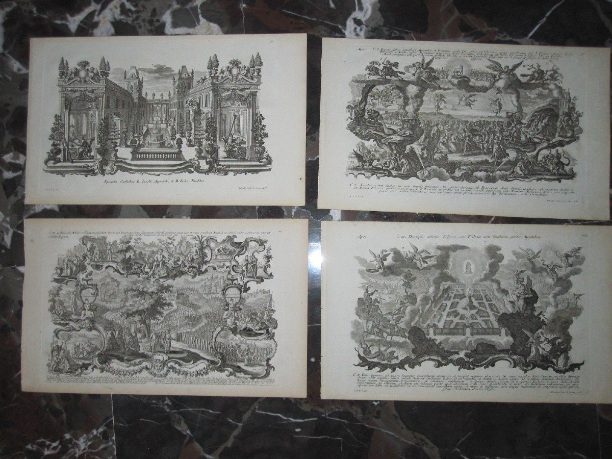 4 Gravures Aux Motifs Allégoriques De l'Apocalypse. Signé: Klauber