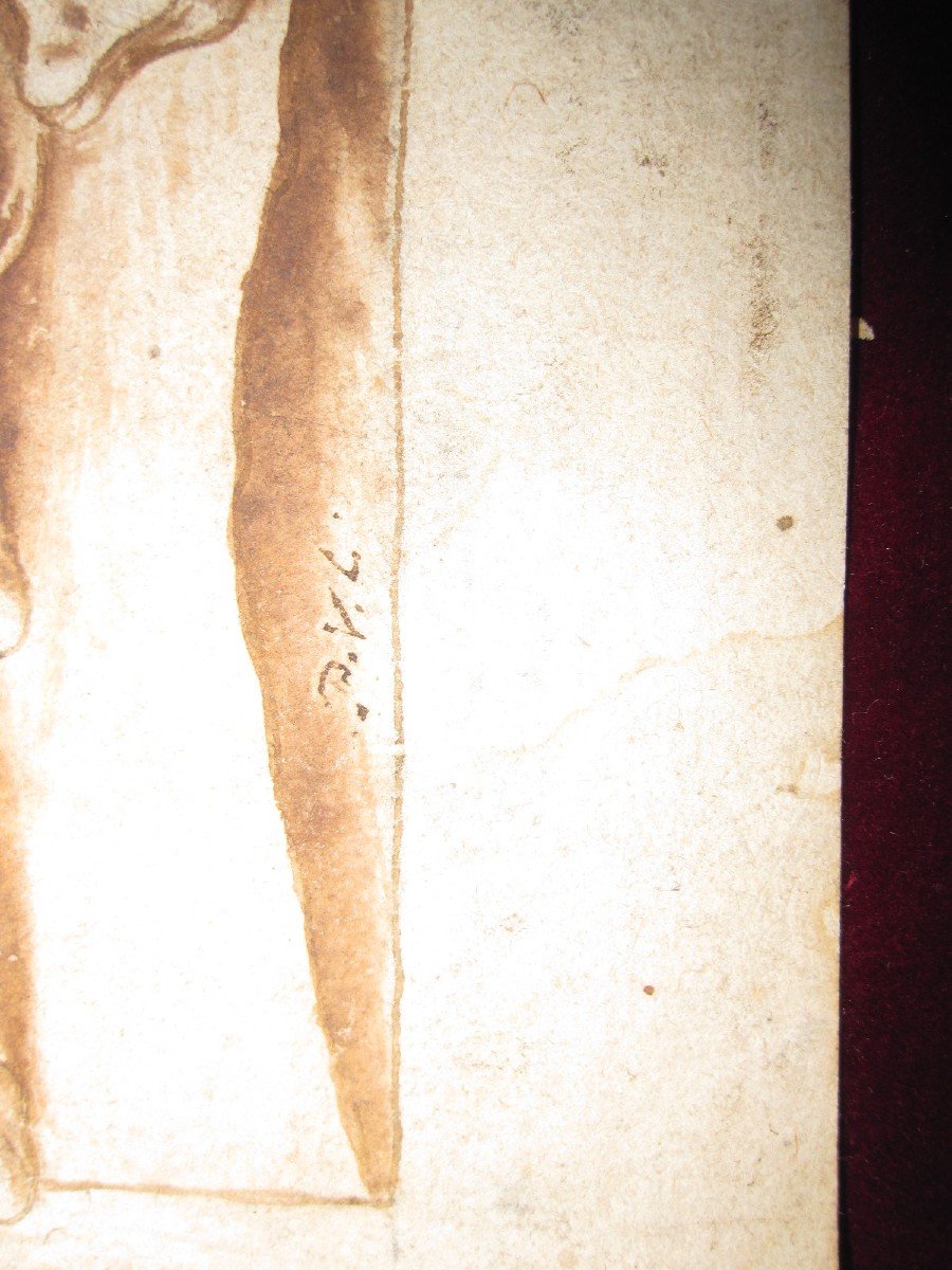 Le Nufragio d'Enée. Dessin à l'Encre Et Lavis Signé Peter Van Lint. S. XVII-photo-1