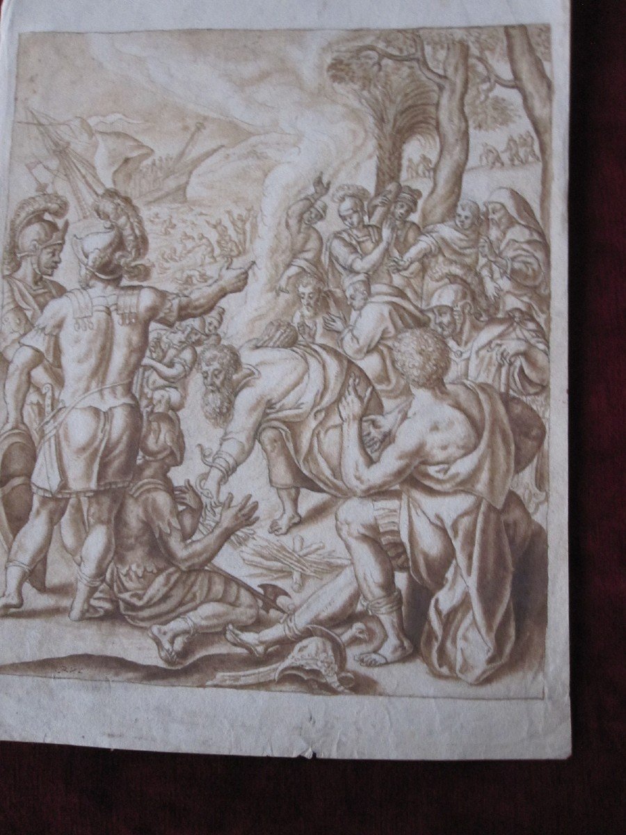 The Nufragio Of Aeneas. Drawing In Ink And Wash Signed Peter Van Lint. S. XVII