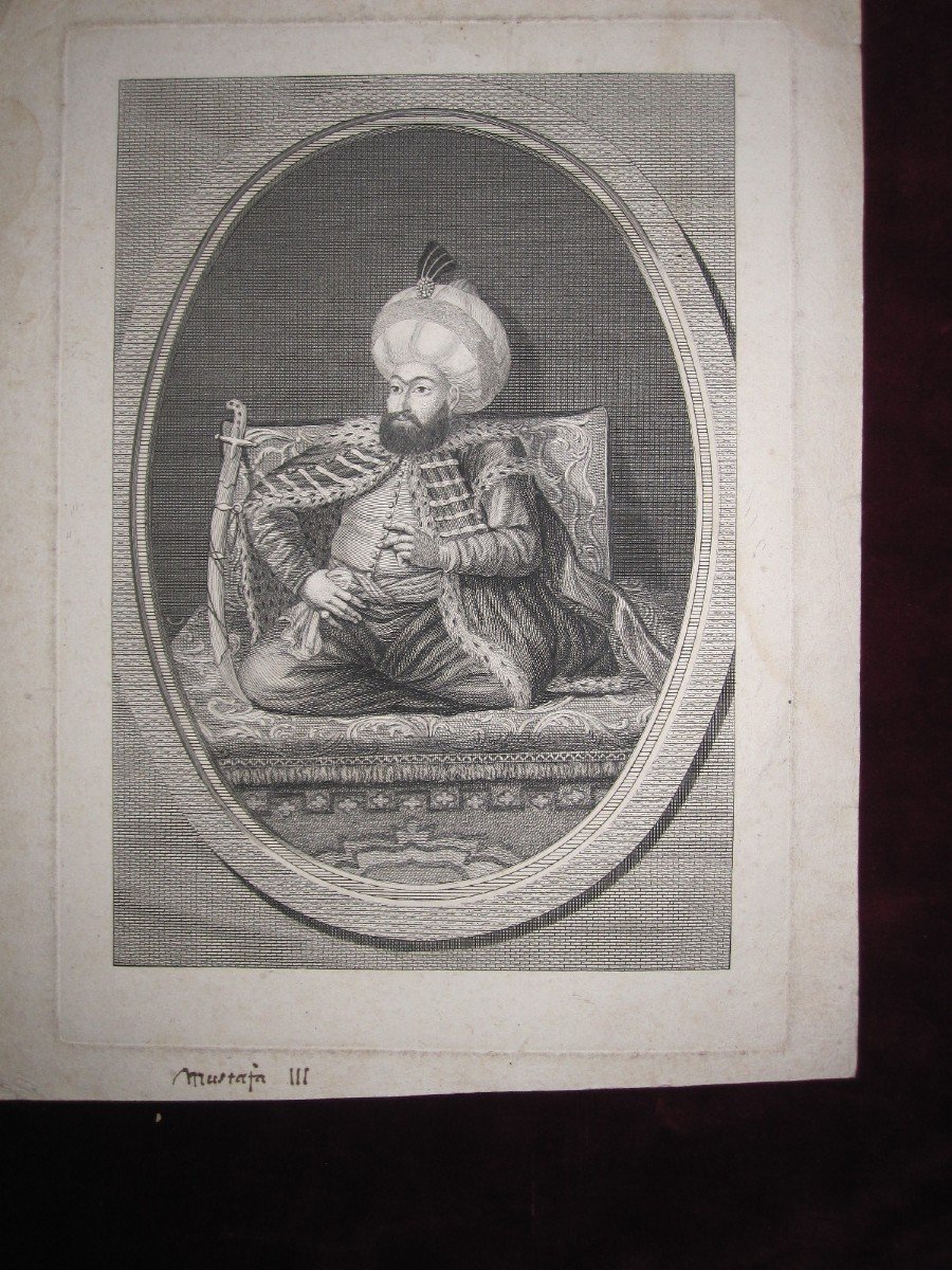 Mustafa III. Sultan Turc De 1757 à 1774 Gravure Sur Cuivre Du 18e Siècle-photo-3