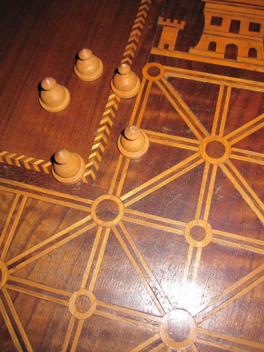 Marquetry Game For Checkers And Castle Assault. With Its Turned Wood Shavings-photo-5