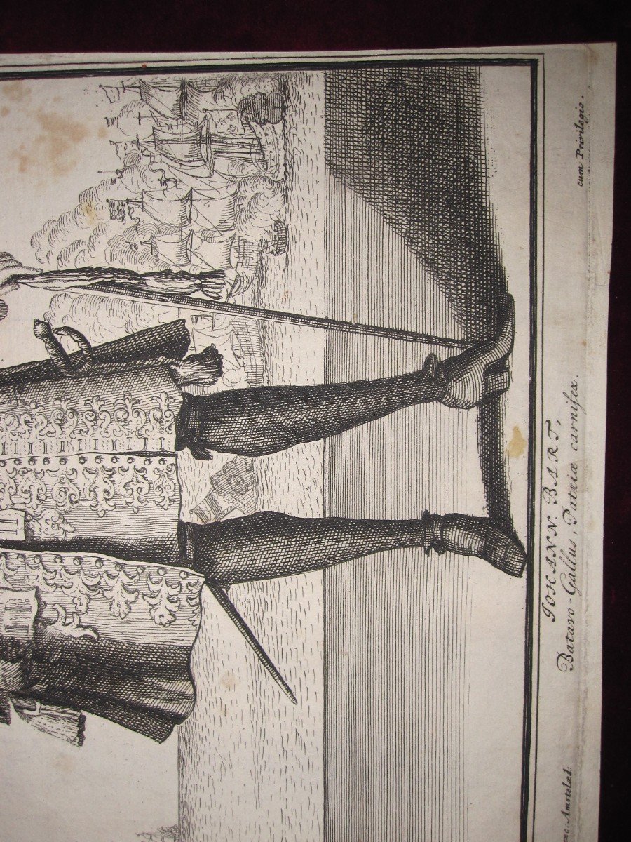 Rare Gravure Sur Cuivre, XVIIIe Siecle: Pirate Johann Bart-photo-3
