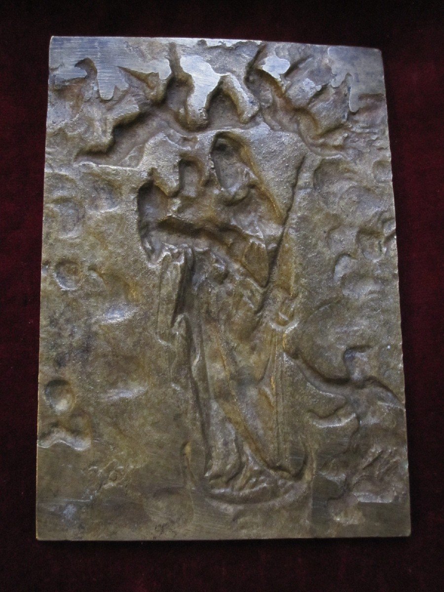 Vierge Couronnée d'Anges. Plaque De Dévotion En Bronze. Habsbourg XVIIe Siècle-photo-4