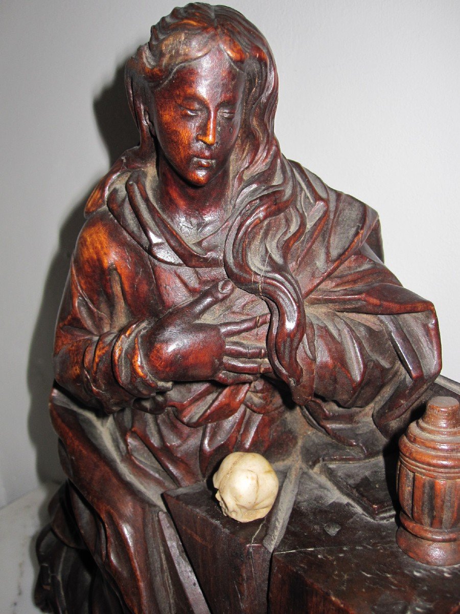 Marie-madeleine. Wood Sculpture. Flanders: First Half Of The 17th Century-photo-2