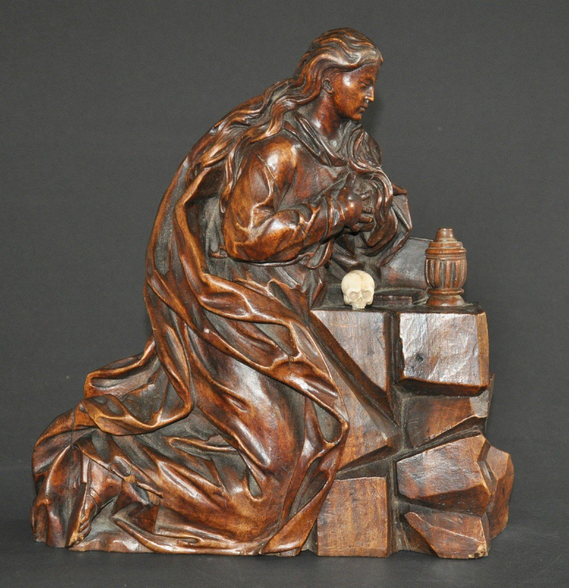 Marie-madeleine. Wood Sculpture. Flanders: First Half Of The 17th Century-photo-8