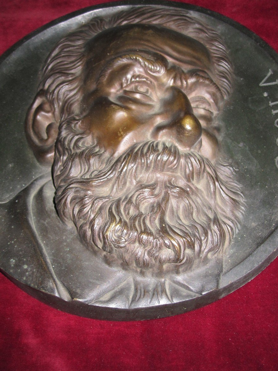 Tondo Ou Médaillon En Bronze Avec Portrait De Victor Hugo-photo-3
