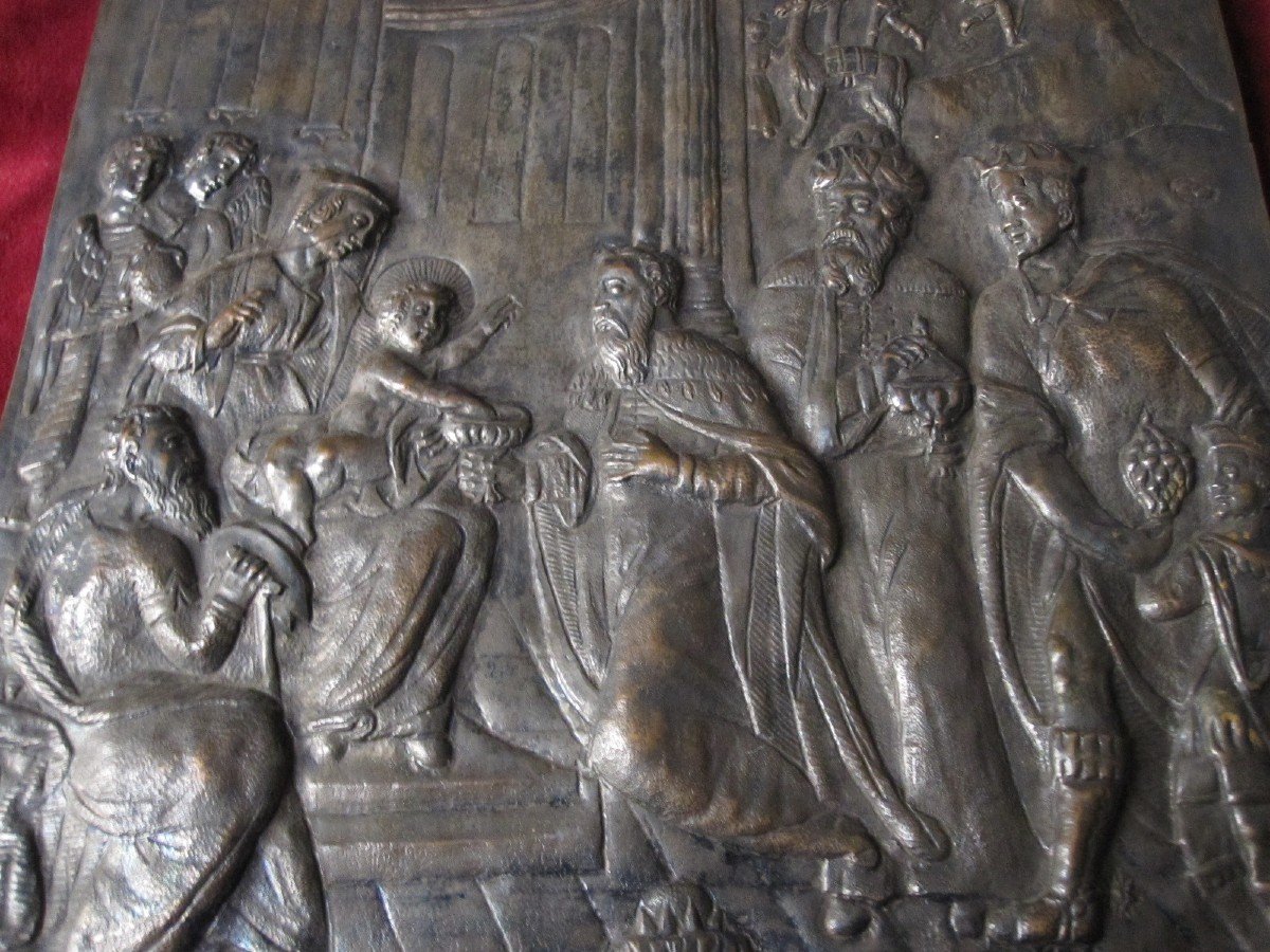 Adoration Of The Kings. Large Embossed Copper Plate From The Colonial School: Peru Or Bolivia-photo-2