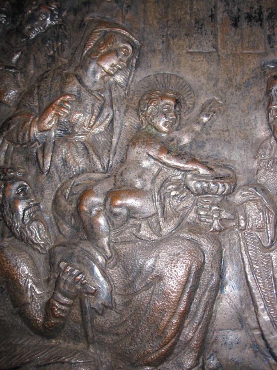 Adoration Of The Kings. Large Embossed Copper Plate From The Colonial School: Peru Or Bolivia-photo-4