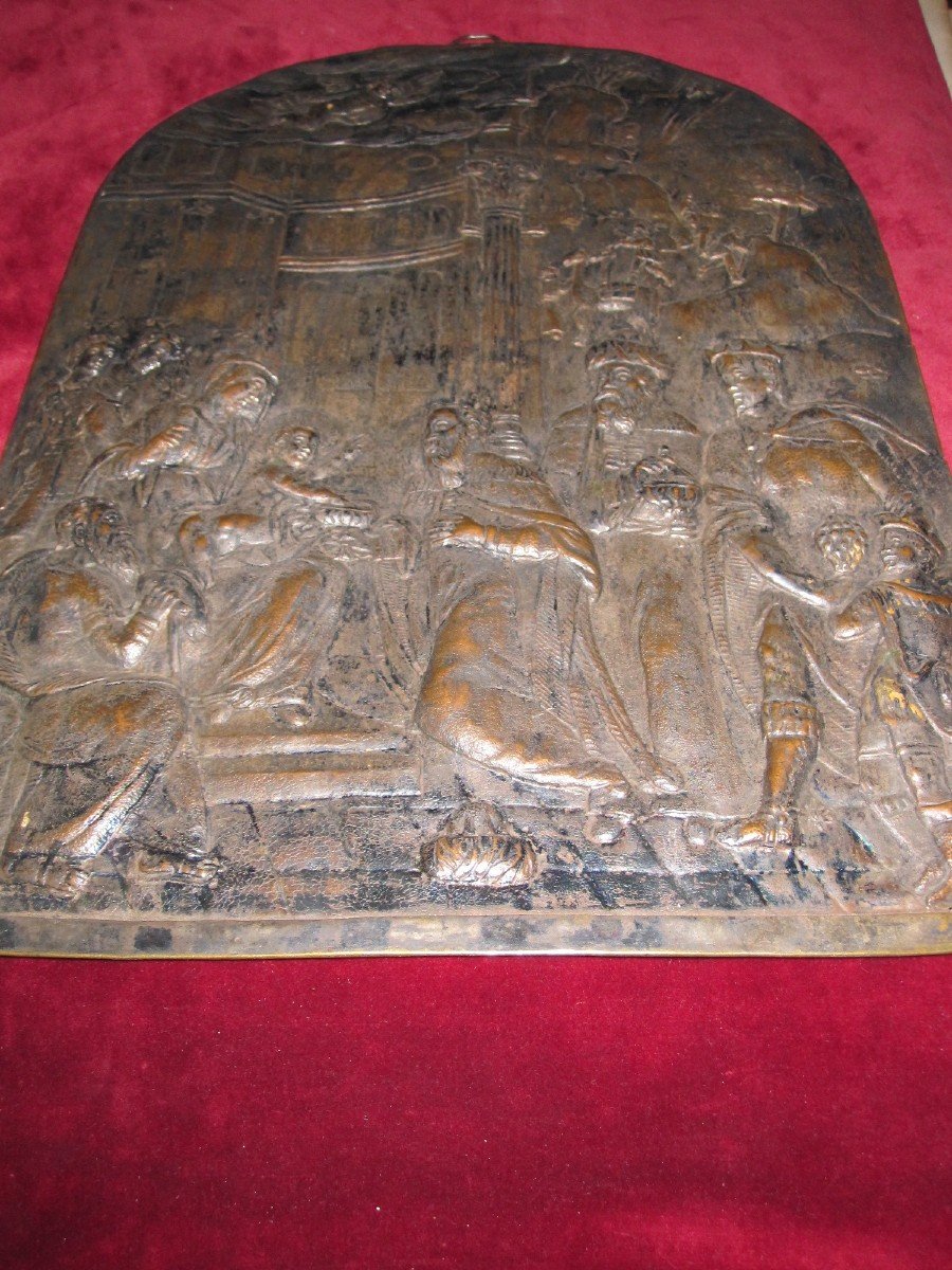 Adoration Of The Kings. Large Embossed Copper Plate From The Colonial School: Peru Or Bolivia-photo-3