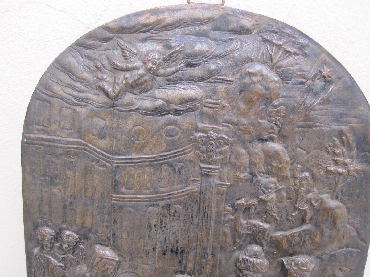 Adoration Of The Kings. Large Embossed Copper Plate From The Colonial School: Peru Or Bolivia-photo-6