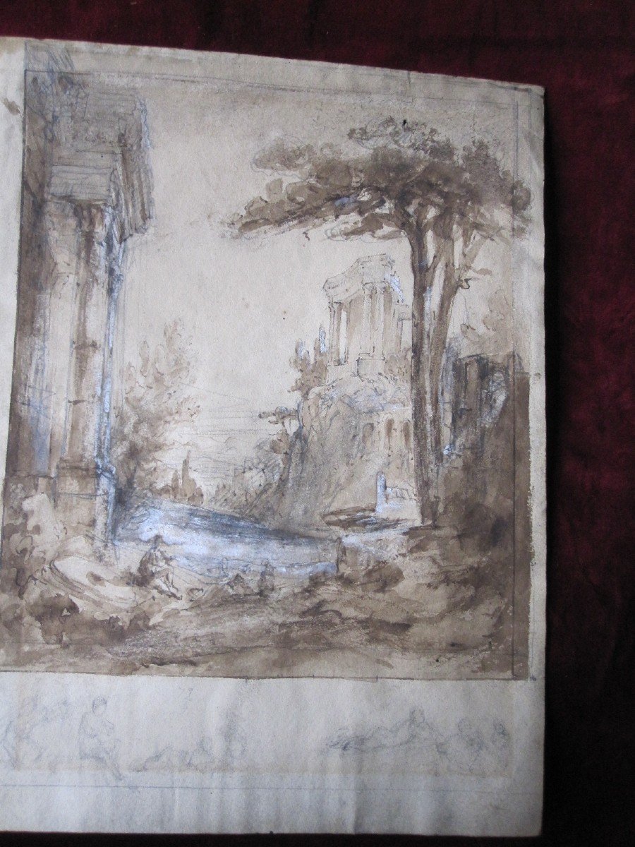 Italian School S. XVIII. Landscape With Ruins. Drawing In Pencil, Ink And Gouache-photo-8