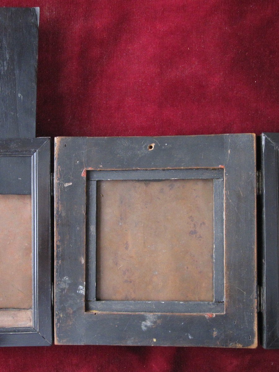 Seventeenth Century Triptych Or Travel Altar. Virgin And Child And Two Saints-photo-6