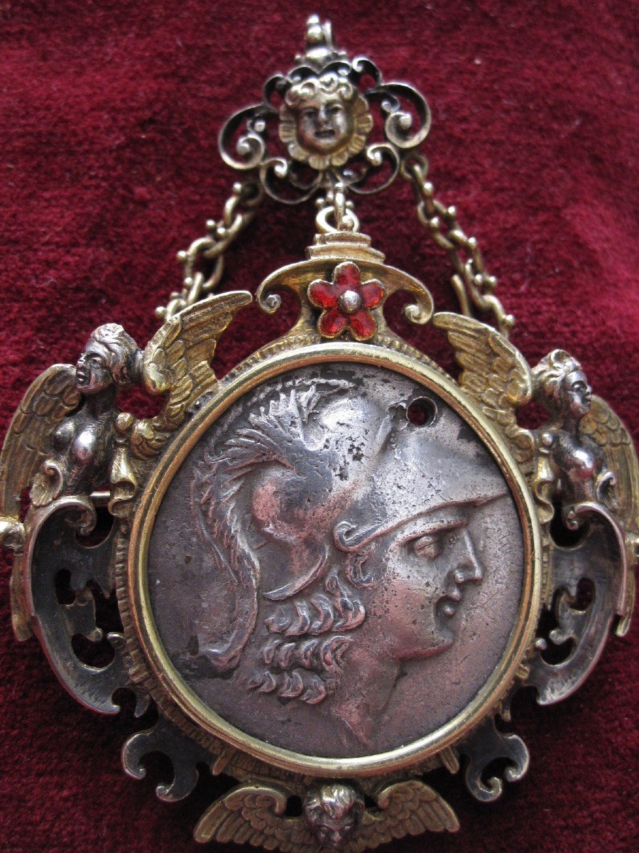 Austro-hungarian Silver Pendant With Tetradrachm Of Amyntas King Of Galatia-photo-2